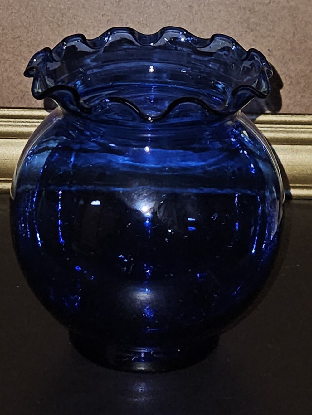 Vintage  Indiana Glass Cobalt Blue "Bubble Glass" Vase w Ruffled Rim